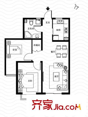 西海景苑2-11號(hào)樓H戶型 2室2廳1衛(wèi)1廚