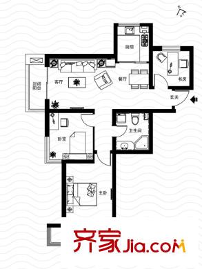 西海景苑2-11號(hào)樓G戶型 3室2廳1衛(wèi)1廚