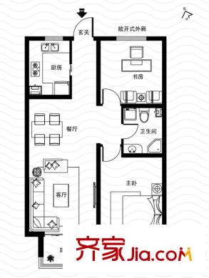 西海景苑2-11號(hào)樓J戶型 2室1廳1衛(wèi)1廚