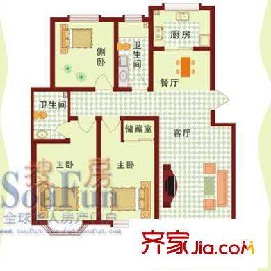 陽(yáng)光馨苑(城陽(yáng))戶型圖C戶型 3室2廳2衛(wèi)1廚