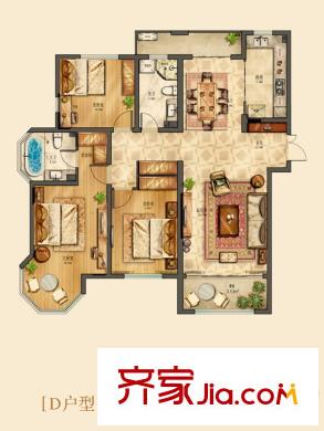 金沙灘壹號二期6#樓標(biāo)準(zhǔn)層D戶型 3室2廳2衛(wèi)1廚
