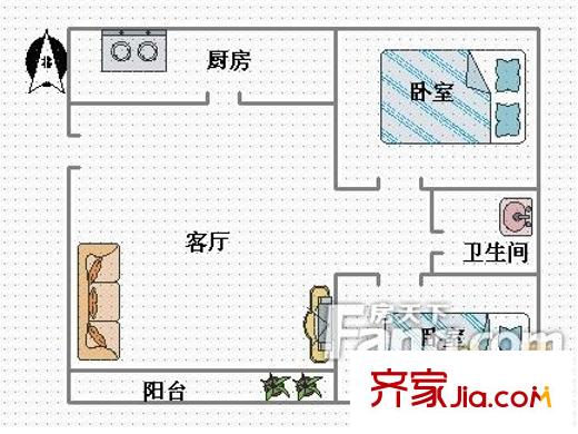 西元莊三期戶型圖2室戶型圖 2室1廳1衛(wèi)1廚