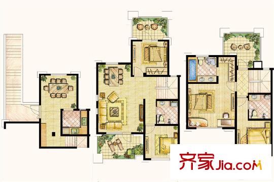 世茂公園美地上疊別墅邊戶 4室3廳3衛(wèi)1廚