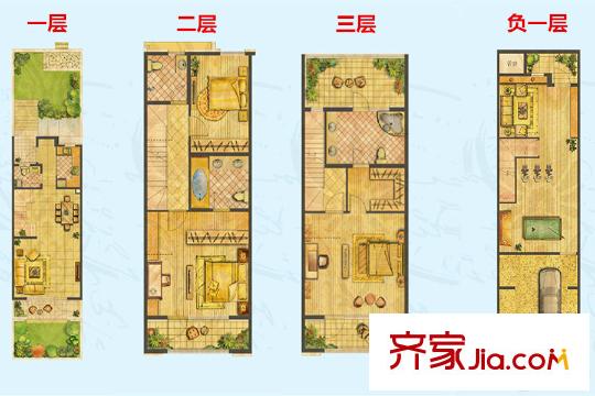 世茂公園美地15#聯(lián)排別墅戶型 3室3廳3衛(wèi)2廚