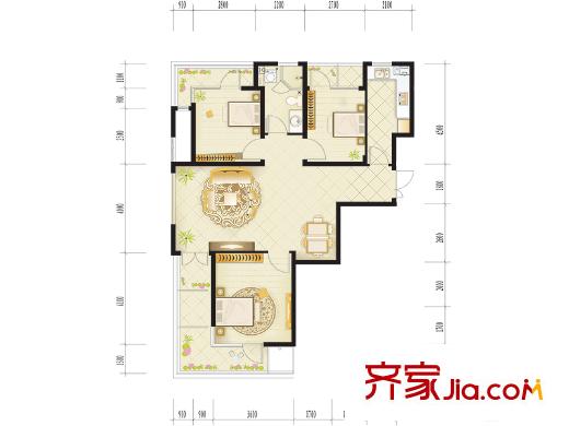 綠城西子公寓戶型圖西子公寓B4戶型 3室2廳1衛(wèi)1廚