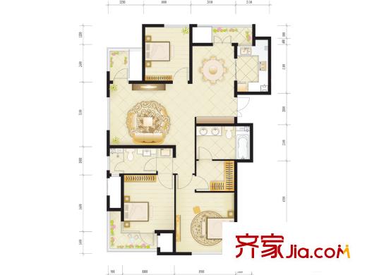 綠城西子公寓戶型圖西子公寓B3戶型 3室2廳2衛(wèi)1廚