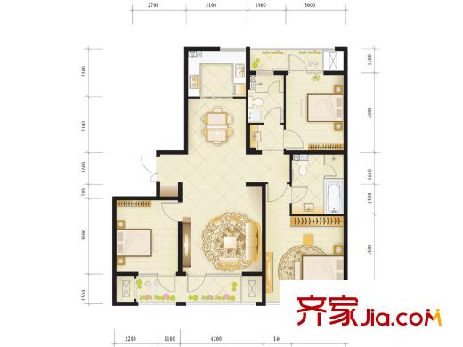 綠城西子公寓戶型圖西子公寓B2戶型 3室2廳2衛(wèi)1廚