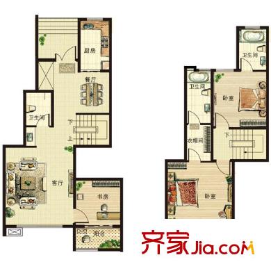 青山綠水戶型圖8#、9#、10#、12#復(fù)式戶型 3室2廳3衛(wèi)1廚