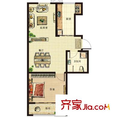 青山綠水戶型圖經(jīng)適房C戶型（已售完） 1室2廳1衛(wèi)1廚
