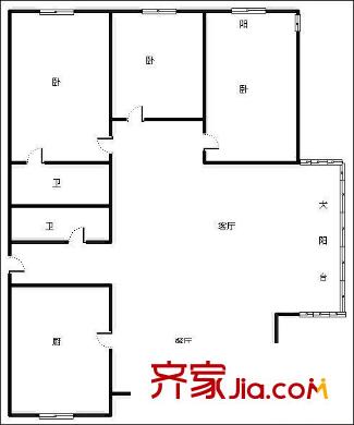 佰仕達花園戶型圖3室戶型圖 3室2廳2衛(wèi)1廚