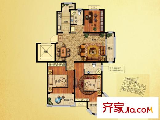 茵悅小城4、15#樓C戶型 3室2廳2衛(wèi)1廚