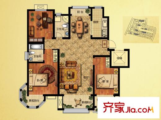 茵悅小城3、4、11#樓D戶型 3室2廳2衛(wèi)1廚