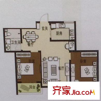 新嶺花園三期戶型圖套二 2室2廳1衛(wèi)1廚