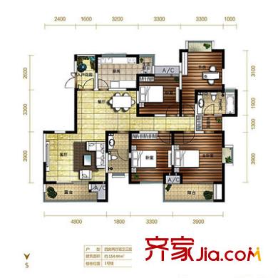 圣富花苑 3室 戶型圖