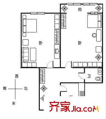 青島山公寓戶型圖戶型圖 2室1衛(wèi)1廚