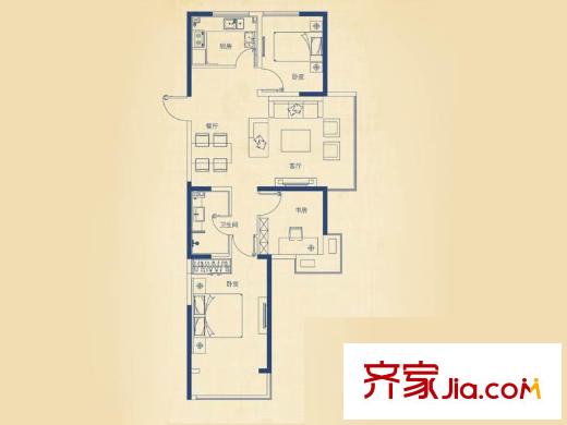 海棠里戶型圖2E戶型 2室2廳1衛(wèi)1廚