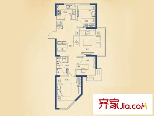 海棠里戶型圖1D戶型 2室1廳1衛(wèi)1廚