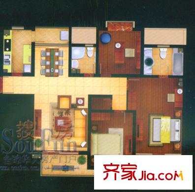 達利廣場戶型圖5#樓E戶型 3室2廳2衛(wèi)