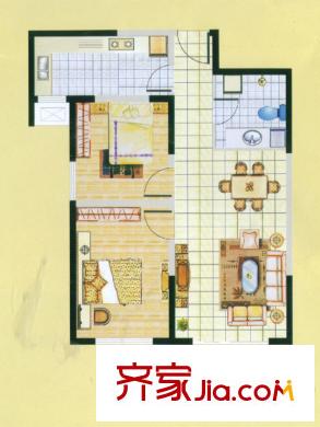 九洲佳園高層1#、2號樓B戶型 2室2廳1衛(wèi)1廚