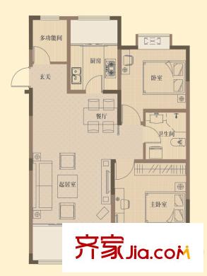 山河城戶型圖4#二單元01戶型 2室2廳1衛(wèi)1廚