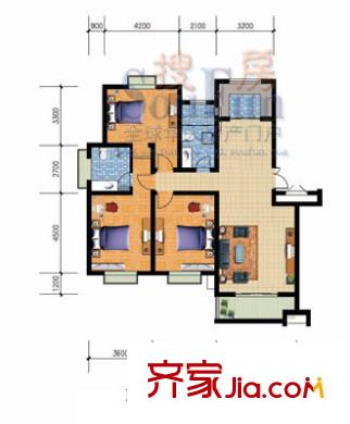 城建陽光山色戶型圖B5樓標(biāo)準(zhǔn)戶型1 3室2廳2衛(wèi)1廚