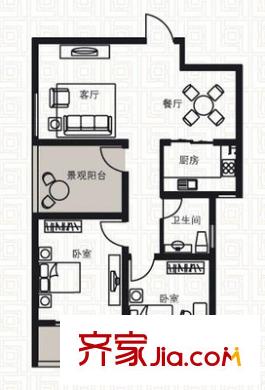 百通馨苑一區(qū) 2室 戶型圖