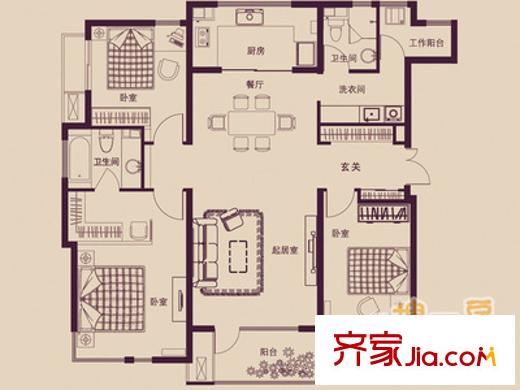 少山路小區(qū) 3室 戶型圖