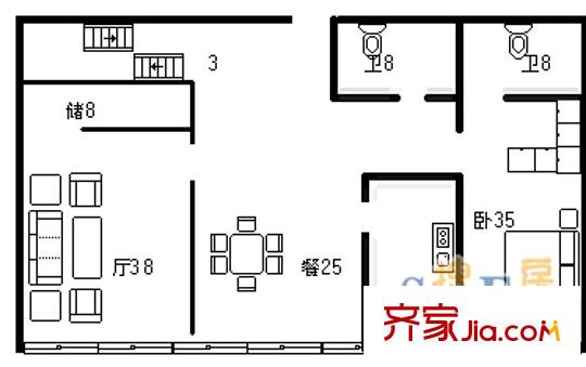 柏麗瀾庭 3室 戶型圖