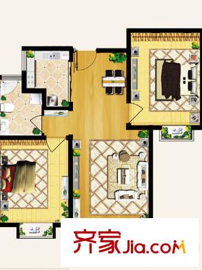 深港城一期4-8#、13-14#高層E戶型 2室2廳1衛(wèi)1廚