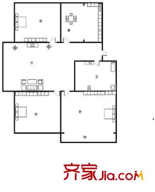上清路小區(qū)戶型圖3室 3室2廳1衛(wèi)1廚