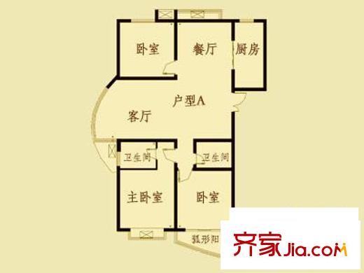 中南海灣新城戶型圖7/8號樓標(biāo)準(zhǔn)層A戶型 3室2廳2衛(wèi)
