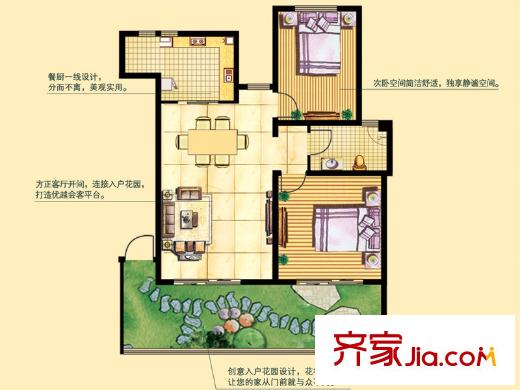 和達(dá)和城戶型圖22#、23#、27號(hào)樓F戶型圖 2室2廳