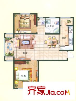 隆海東方華庭1#-11#、13#-29#標準層E6戶型 2室2廳1衛(wèi)1廚