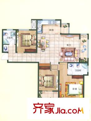 隆海東方華庭1#-11#、13#-29#標準層B5戶型 3室2廳2衛(wèi)1廚