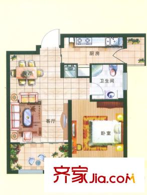 隆海東方華庭1#-11#、13#-29#高層標準層戶型 1室2廳1衛(wèi)1廚