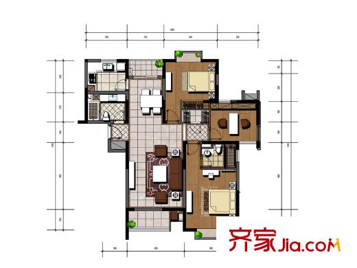 華瑞銀領(lǐng)國際一期3#-5#標準層B2戶型 3室2廳2衛(wèi)1廚