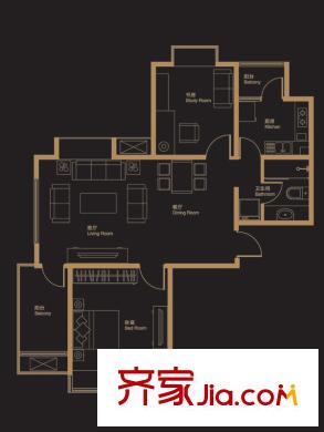 華瑞銀領(lǐng)國際一期3#-5#標準層A2-1戶型 2室2廳1衛(wèi)1廚