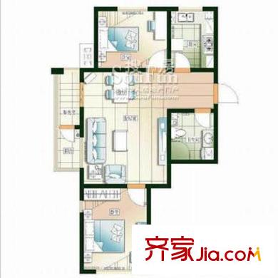 海爾幸福里戶型圖B1戶型 2室2廳1衛(wèi)