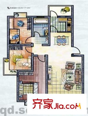 城市夢想家戶型圖3室2廳