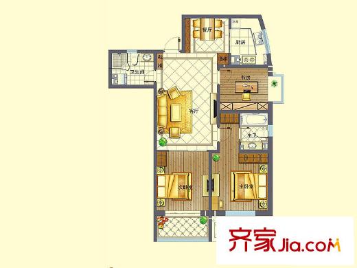 花好月圓戶型圖4號樓D7戶型 3室2廳2衛(wèi)