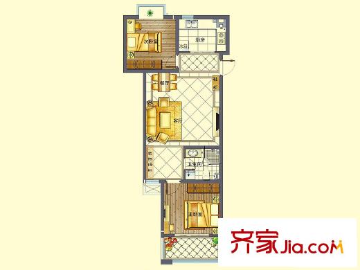 花好月圓戶型圖4號樓D4戶型 2室2廳1衛(wèi)