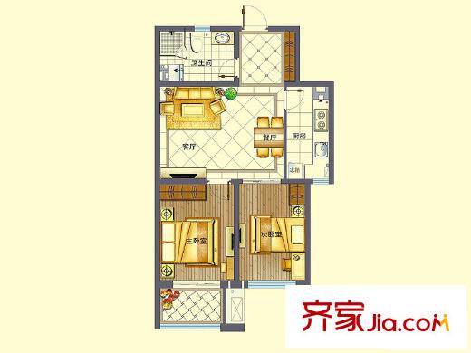 花好月圓戶型圖4號樓D5戶型 2室2廳1衛(wèi)