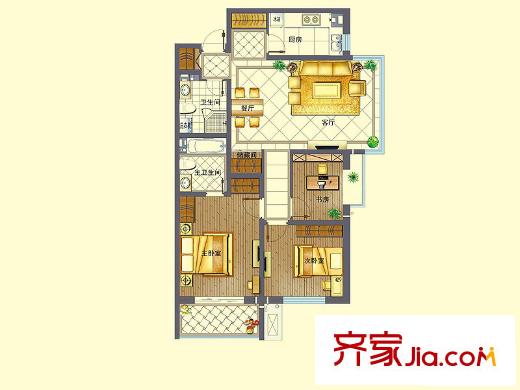 花好月圓戶型圖2號樓B5戶型 3室2廳2衛(wèi)