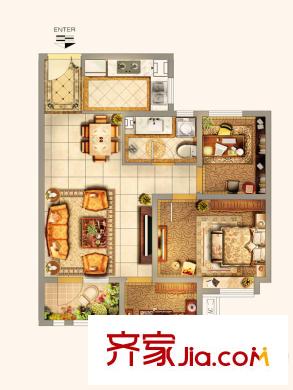 唐島ONE一期高層2-5號(hào)樓B戶型 3室2廳1衛(wèi)1廚