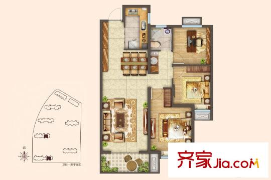 海爾世紀(jì)公館B戶型 3室2廳1衛(wèi)1廚
