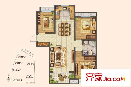 海爾世紀(jì)公館C戶型 3室2廳2衛(wèi)1廚