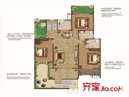 天一畔城二期297#-318#標(biāo)準(zhǔn)層G1戶型 3室2廳2衛(wèi)1廚