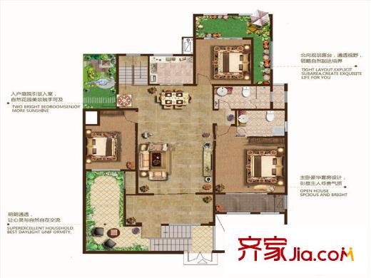 天一畔城二期297#-318#標(biāo)準(zhǔn)層E1 3室2廳2衛(wèi)1廚