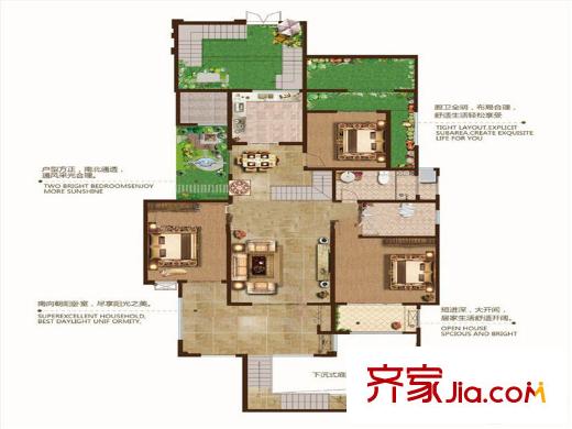 天一畔城二期297#-318#標(biāo)準(zhǔn)層D1戶型 3室2廳2衛(wèi)1廚