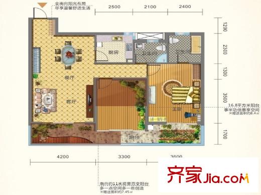 富源公館戶型圖一期東郡1#-5#標(biāo)準(zhǔn)層B戶型 1室2廳2衛(wèi)1廚